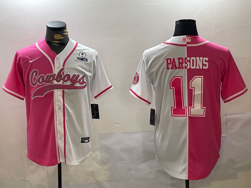 Men Dallas Cowboys 11 Parsons white pink Joint Name 2024 Nike Limited NFL Jersey style 4